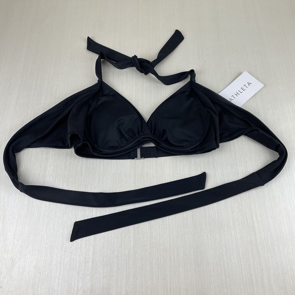 Athleta 32B/C Black Wrap Halter Bra Cup Bikini Top Swim 163615 Lycra Quick Dri